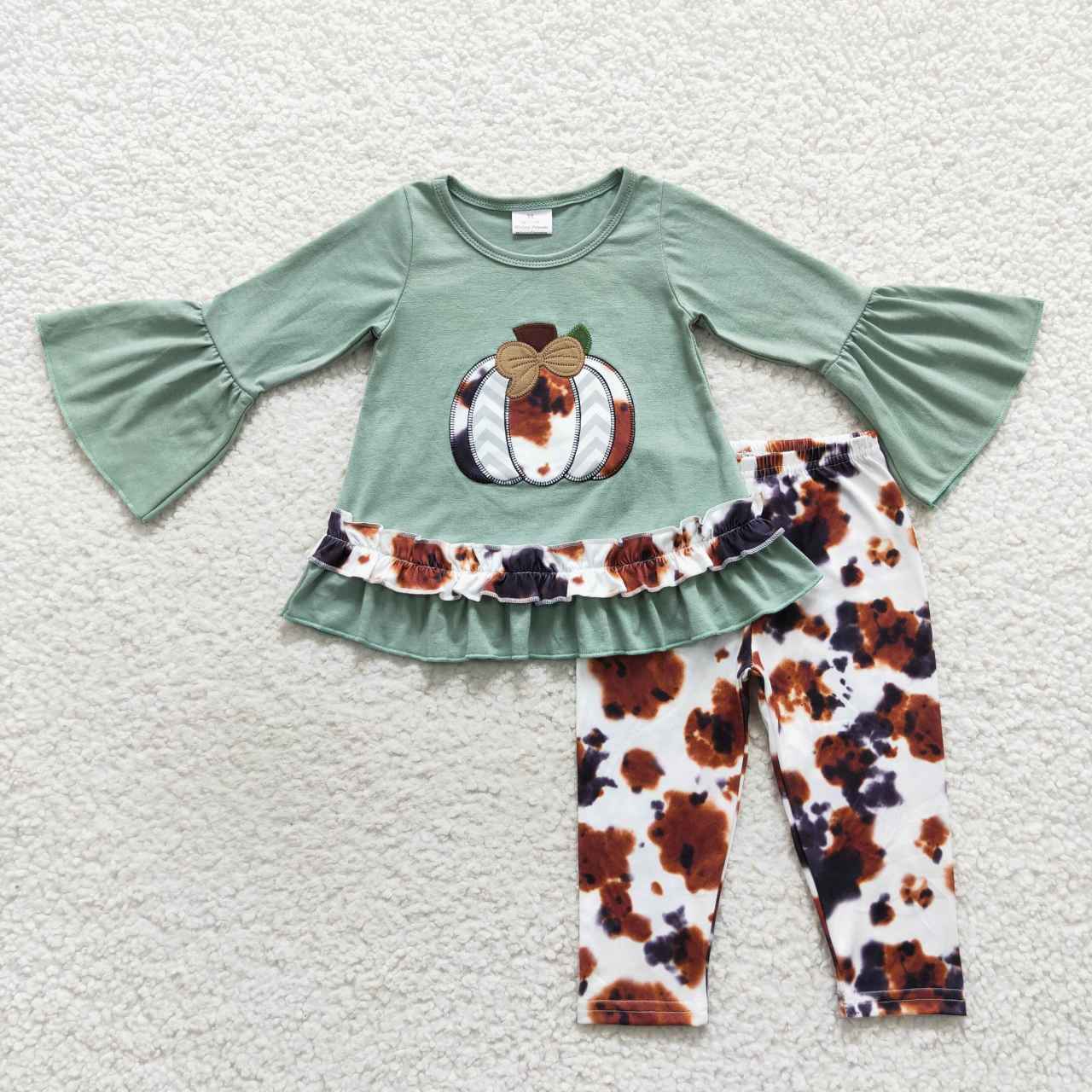 GLP0578 Pumpkin Green Long Sleeve Ink Pattern Pants Girls Clothes