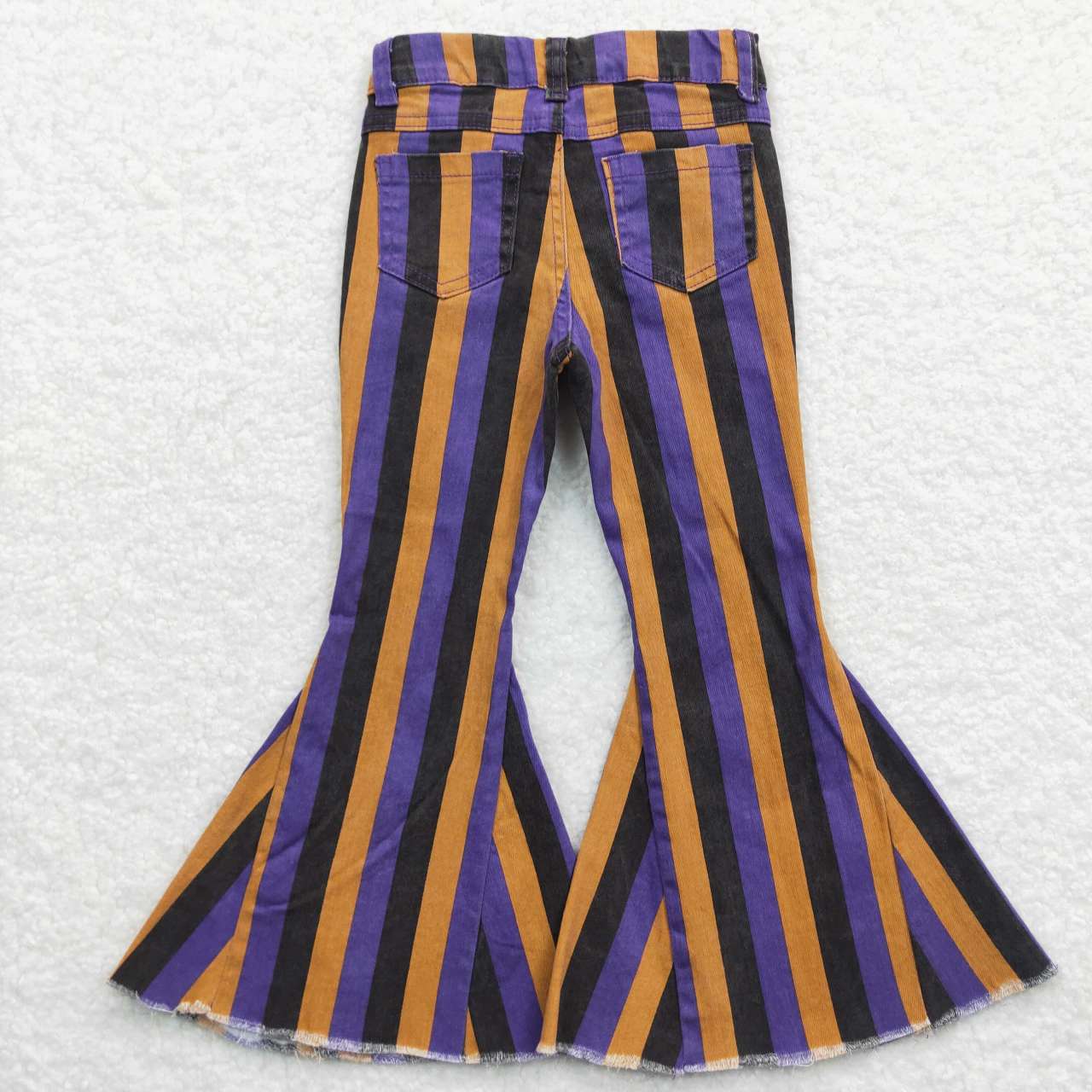 P0157 Black Orange Purple Striped Girls Denim Jeans