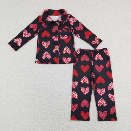 GLP1137 Valentine's Day Red Heart Long Sleeve Pants Girls Pajamas