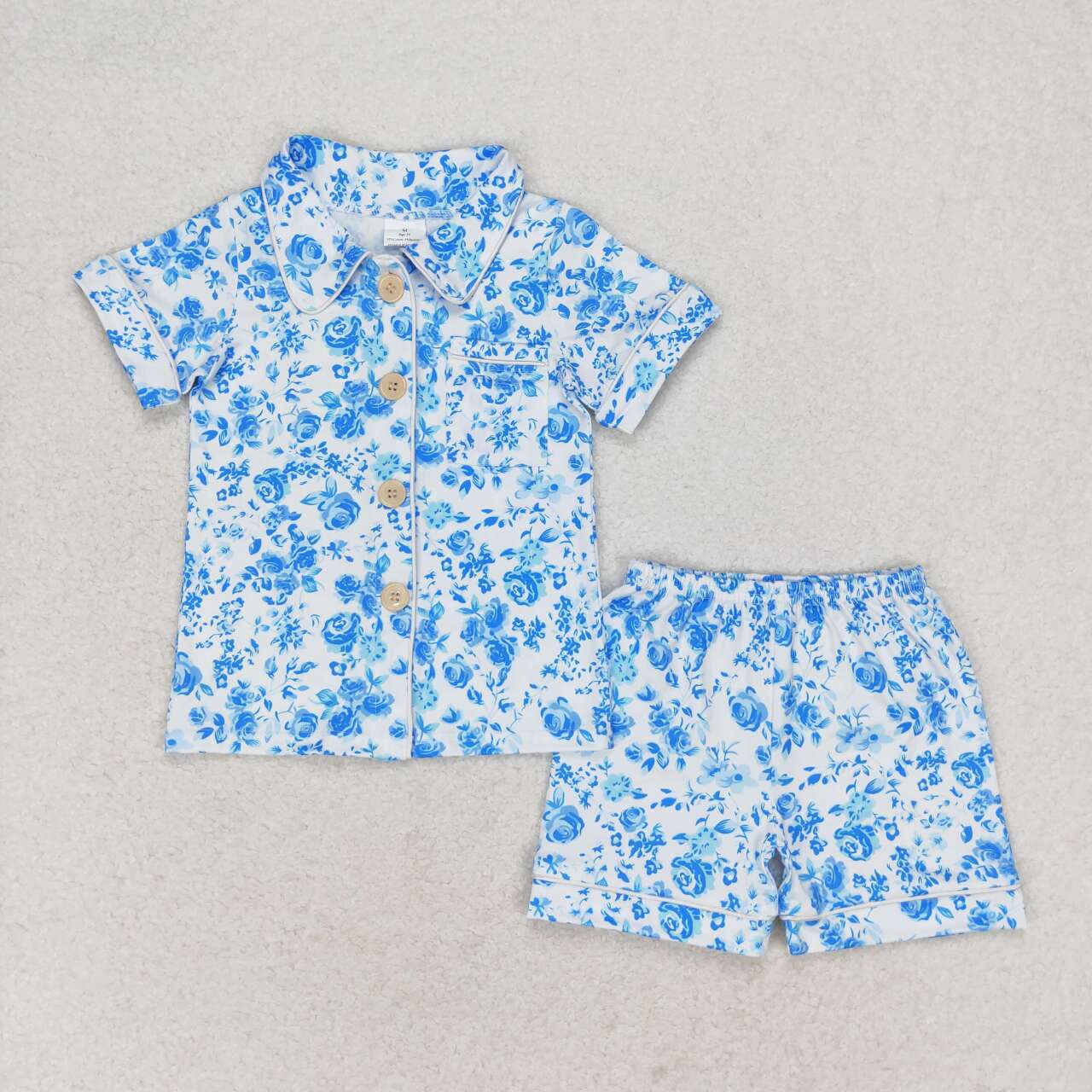 GSSO1120 blue little flowers floral short sleeve shorts girls pajamas