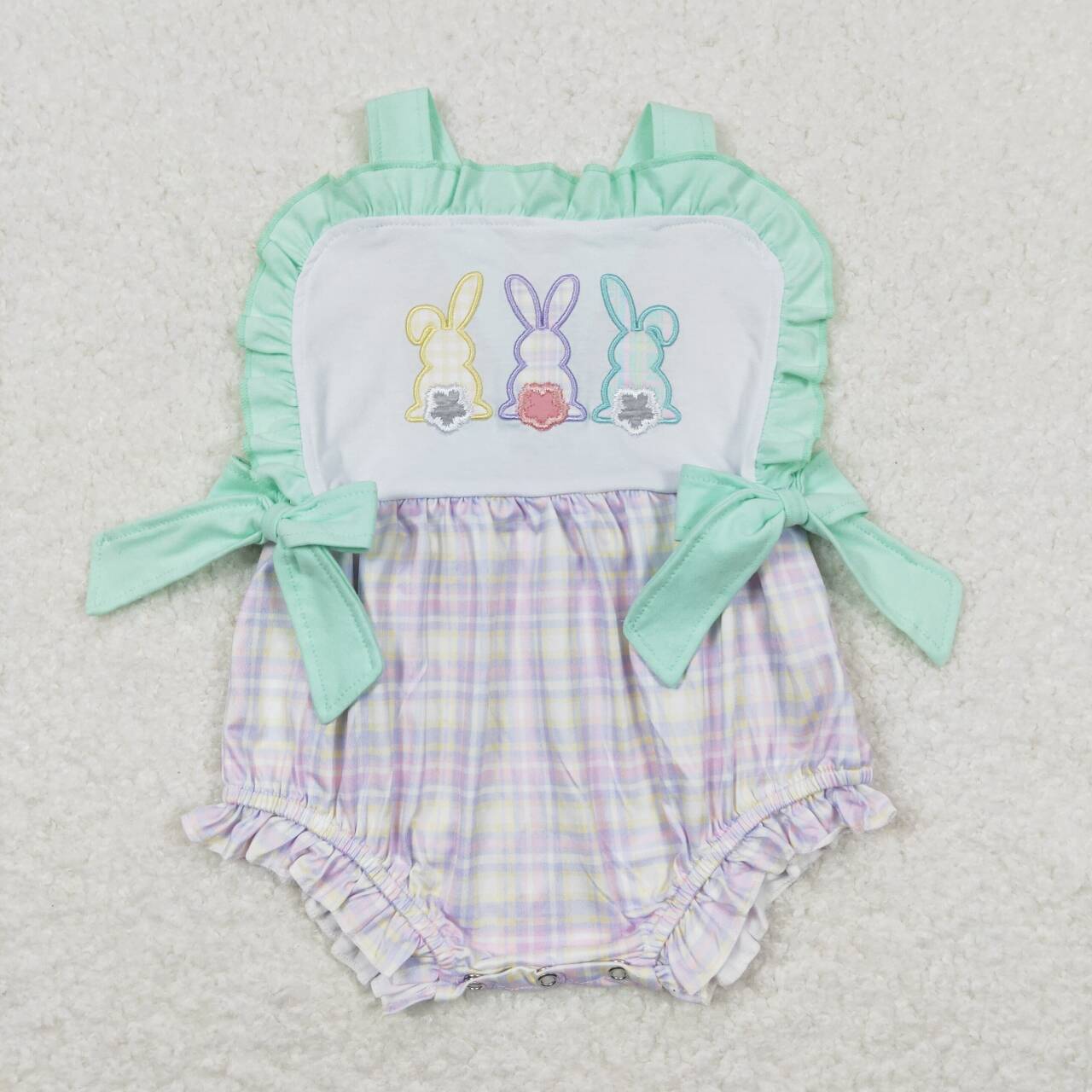 SR0543 embroidery Easter rabbit purple sleeveless girls romper