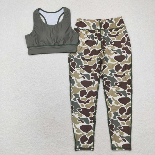 GSPO1665 green purple sleeveless camo pants adult yoga clothes