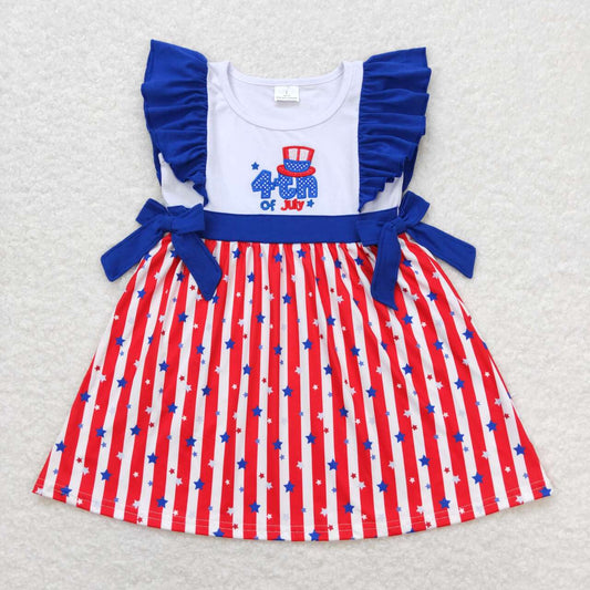 GSD0674 embroidery July 4th Red Striped Blue Star Sleeveless Girls Dress