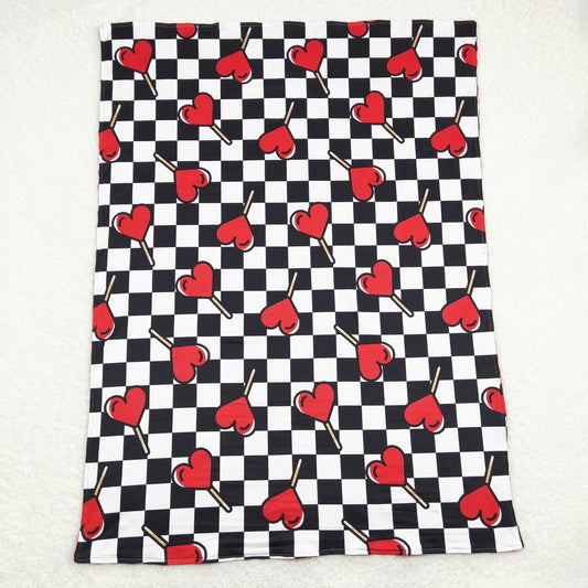 BL0113 Valentine's Day Heart Black Checkered Baby Blanket