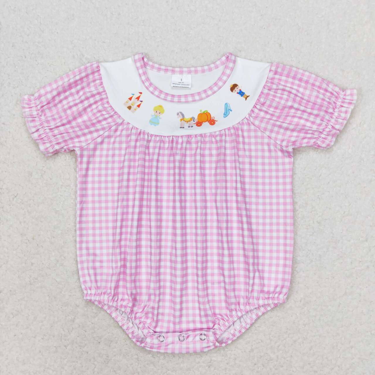 SR1692 princess castle pumpkin car purple checkered short sleeve girls romper