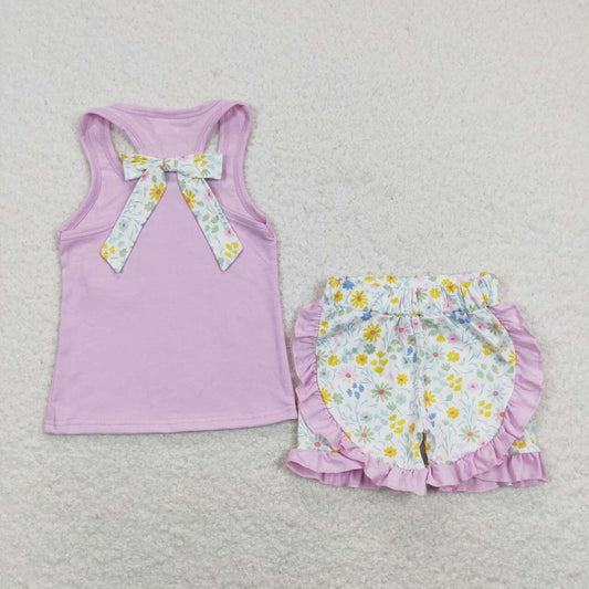 GSSO0511 Hot Pink Pocket Sleeveless Flowers Shorts Girls Summer Set