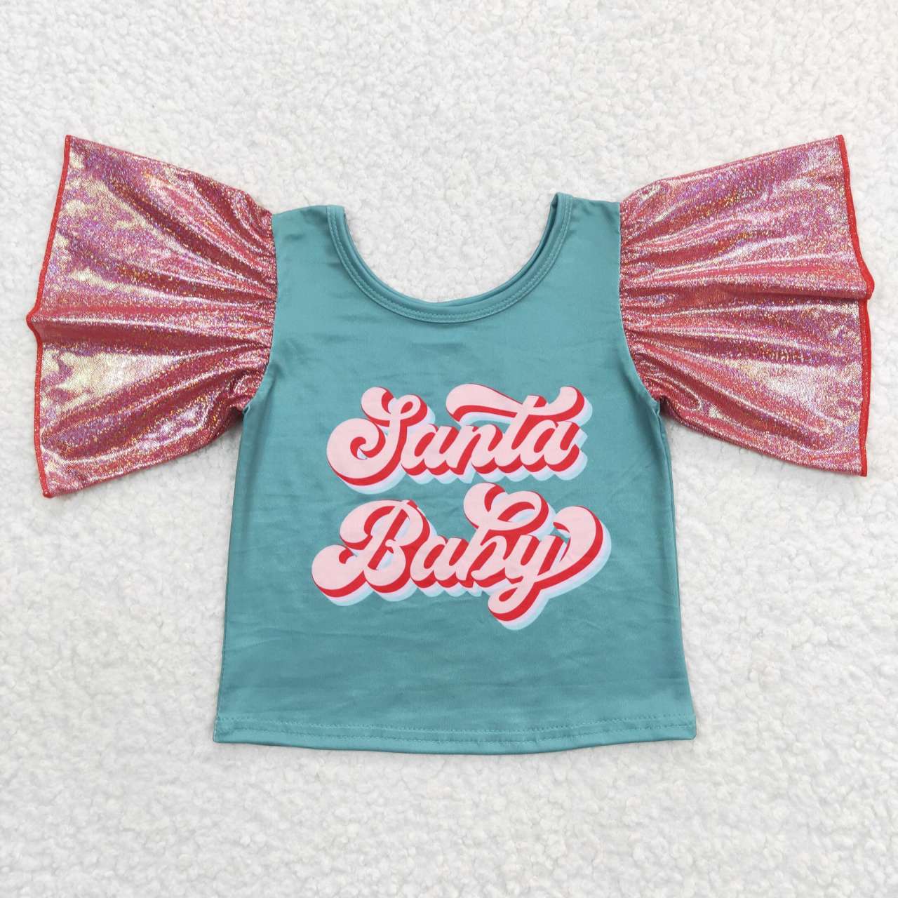 GT0286 Christmas Santa Baby green & pink short sleeve girls top