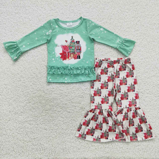 GLP0577 Christmas Tree Soldier Green Long Sleeve Pants Girls Clothes