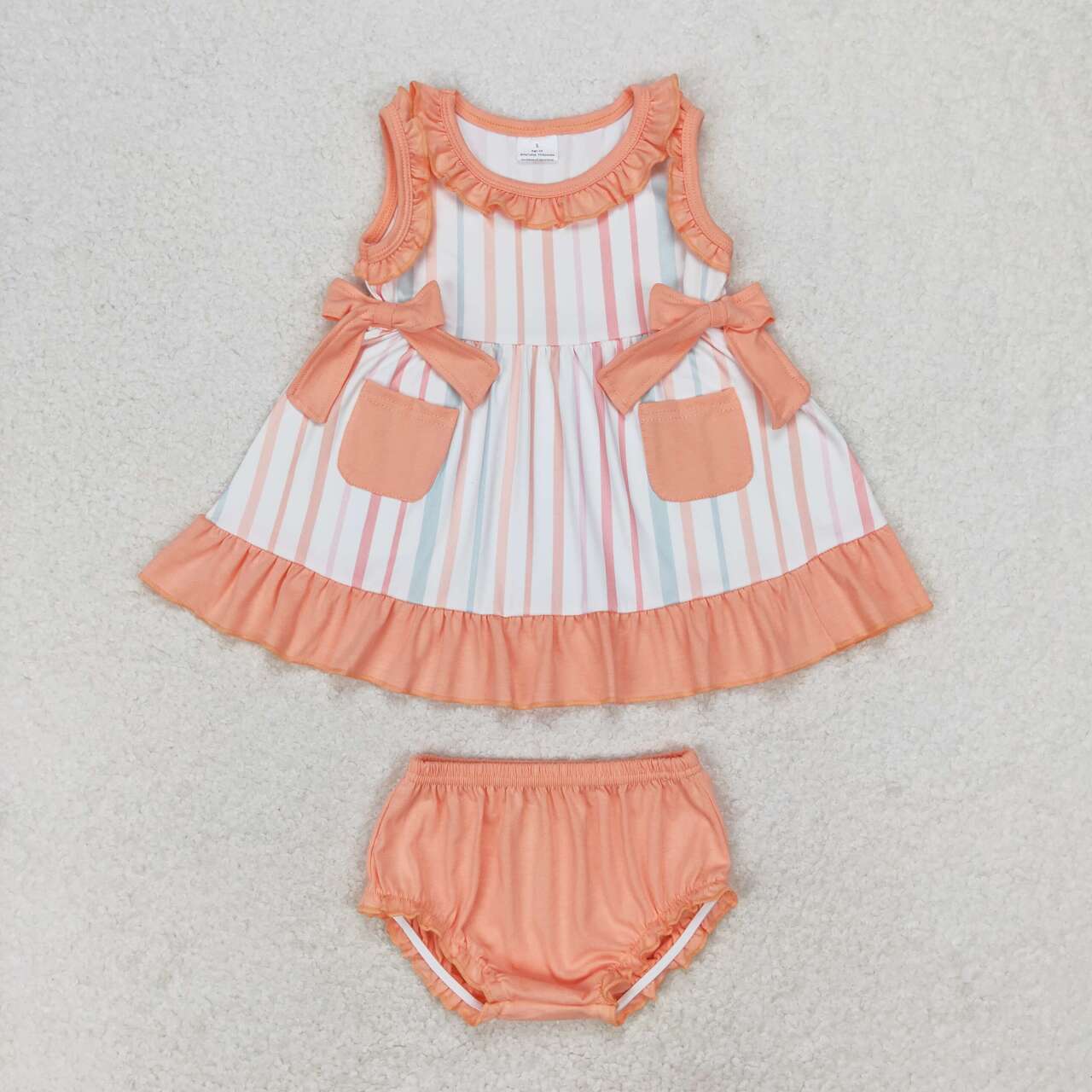 GBO0293 Colorful striped pockets orange sleeveless girls bummies set