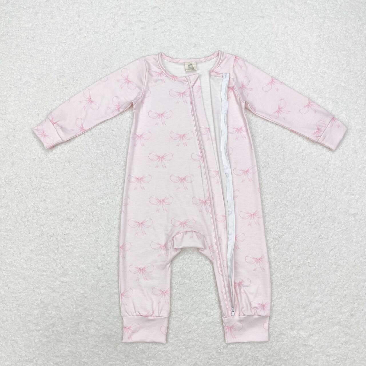 bamboo LR1579 pink bows long sleeve zipper girls romper