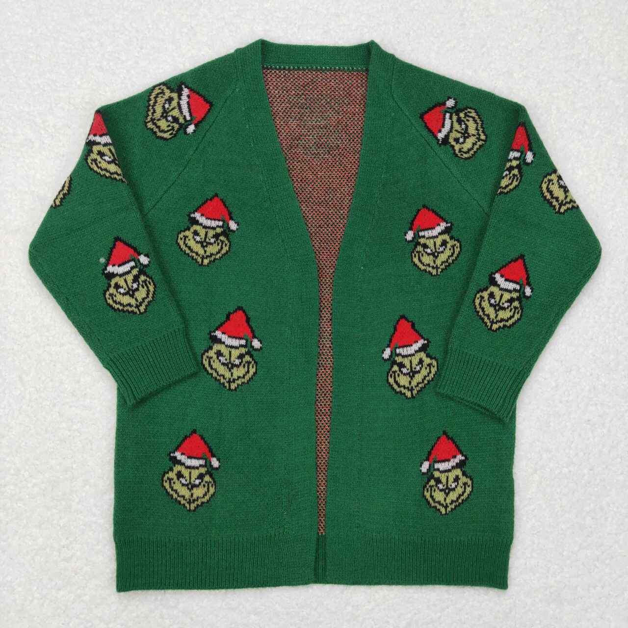 GT0371 Christmas green face green long sleeve kids sweater