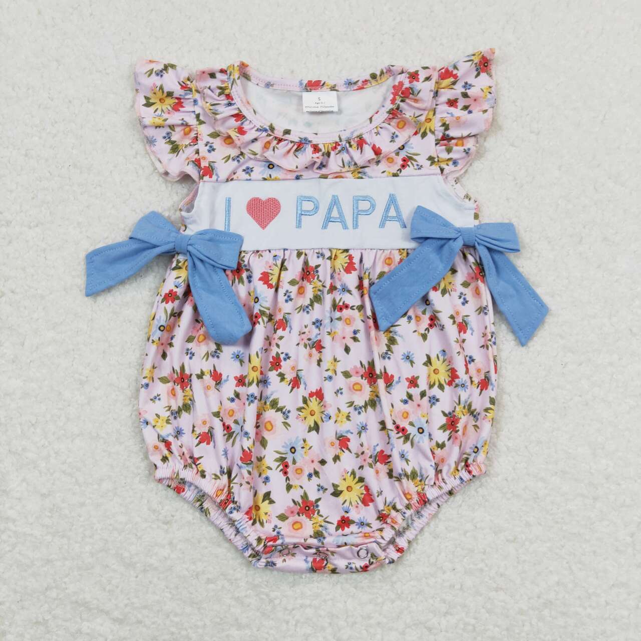 SR1162 embroidery I love papa colorful flowers pink flutter sleeve girls romper