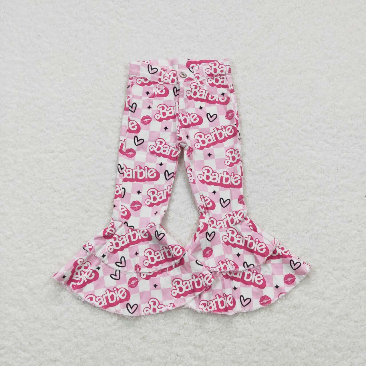 P0294 BA cartoon pink plaid girls denim pants