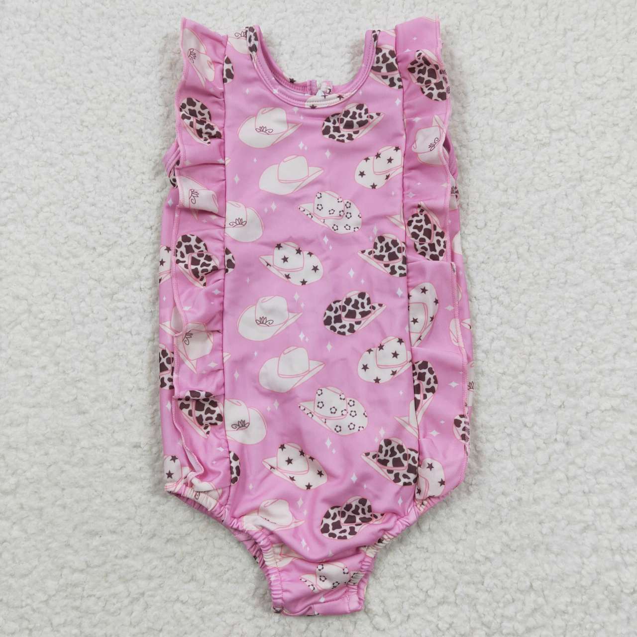 S0100 Pink Western Hat Girls Bathing Suits Swimsuits