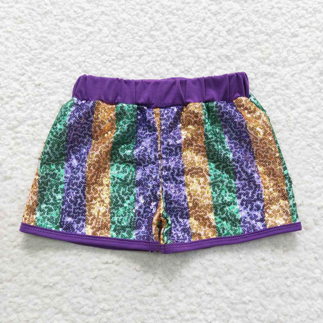 SS0116 Purple & green & golden sequin girls shorts