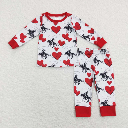 BLP0455 Boy Western Rodeo Heart Long Sleeve Pants Boys Pajamas Kids Valentine's Day Clothes