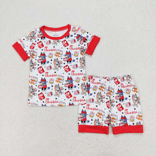 BSSO0948 chips blue dog cartoon red short sleeve shorts boys pajamas