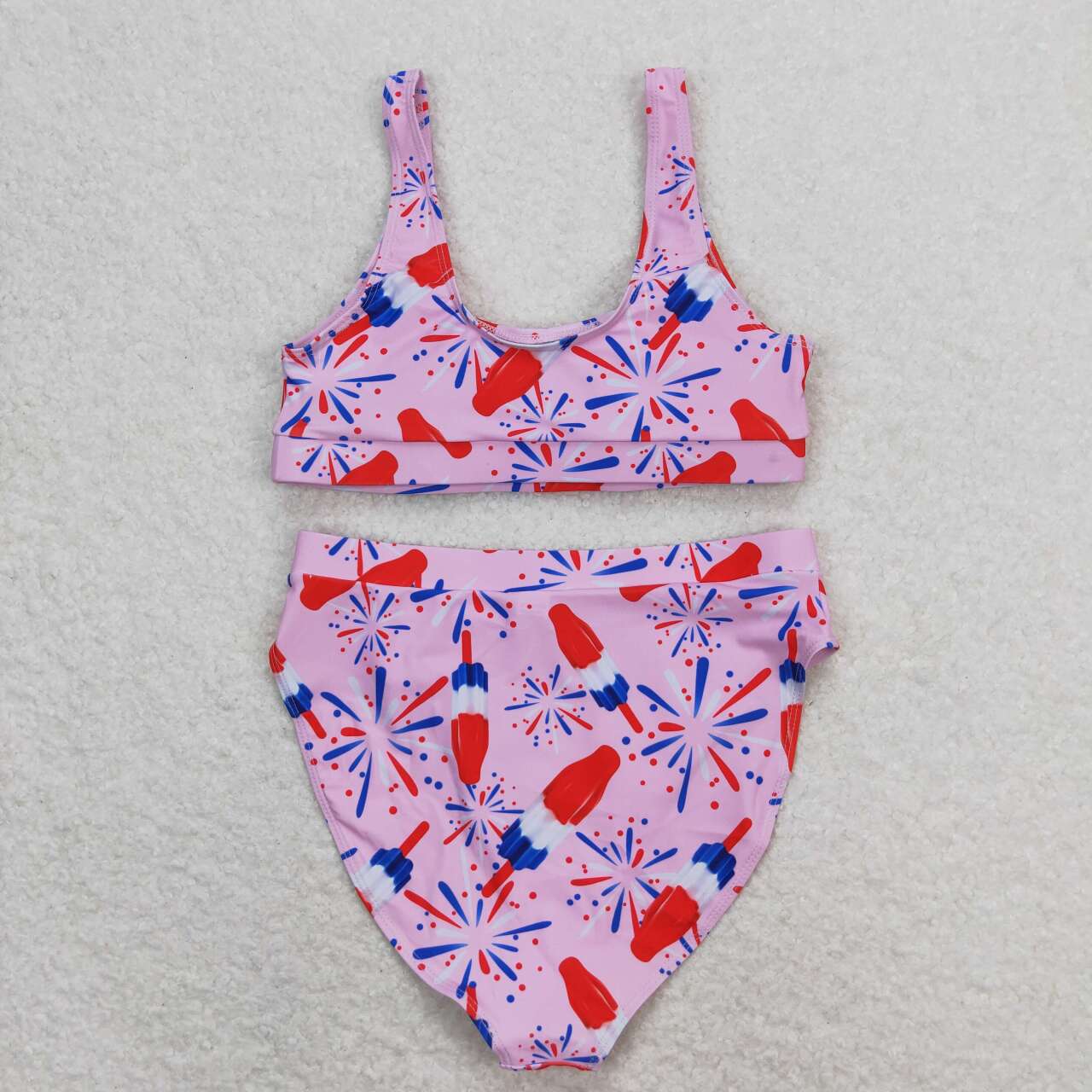 S0334 July 4th ice firework pink adult swimsuits