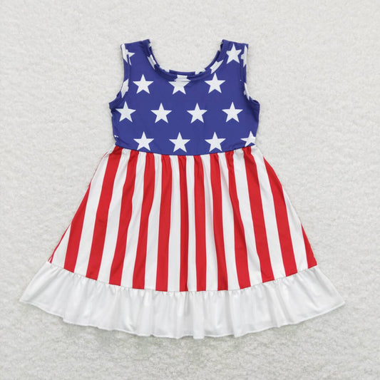 GSD0667 July 4th Star Red Striped Sleeveless Girls Dress