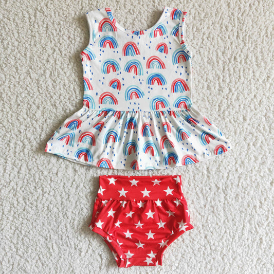 GBO0014 Rainbow Print Stars 4th Of July Bummies Set