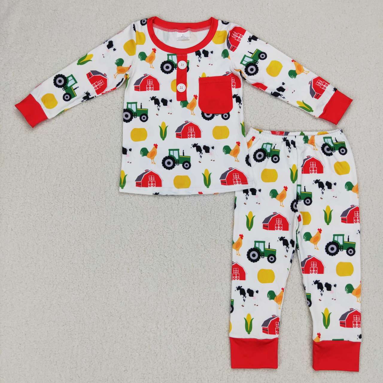 BLP0340 Farm tractor chick long sleeve boys pajamas