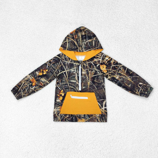 BT0755 branch orange pocket long sleeve boys hoodie top