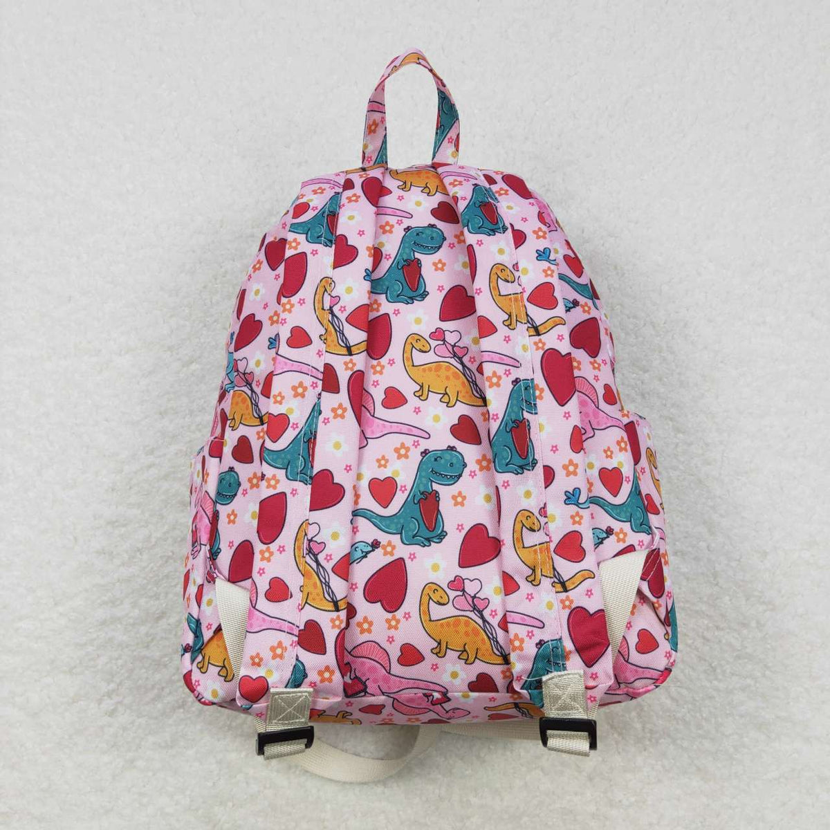 BA0154 Colorful dinosaur pink heart kids bag