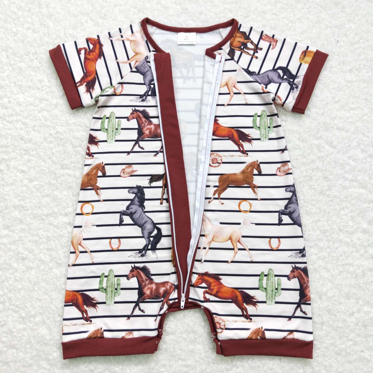 SR0823 Western Horse Cactus Brown Short Sleeve Boys Romper