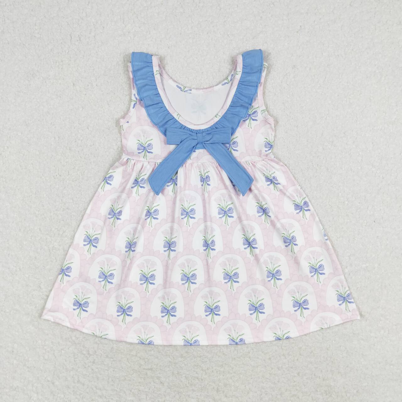 GSD0909 pink flowers blue ruffles girls dress