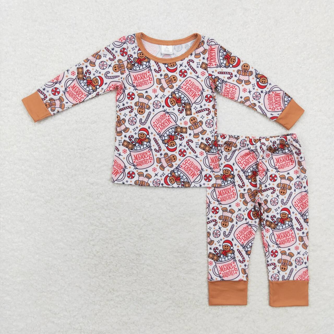 bamboo BLP0676 Christmas gingerbread man long sleeve pants boys pajamas