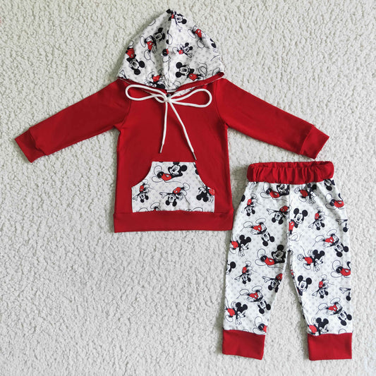 6 A30-12 Cartoon Boys Red Hoodie Set
