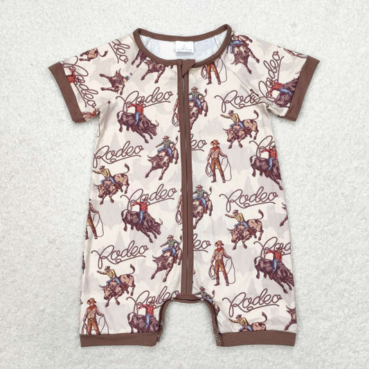 SR0856 Western Rodeo Brown Short Sleeve Boys Romper
