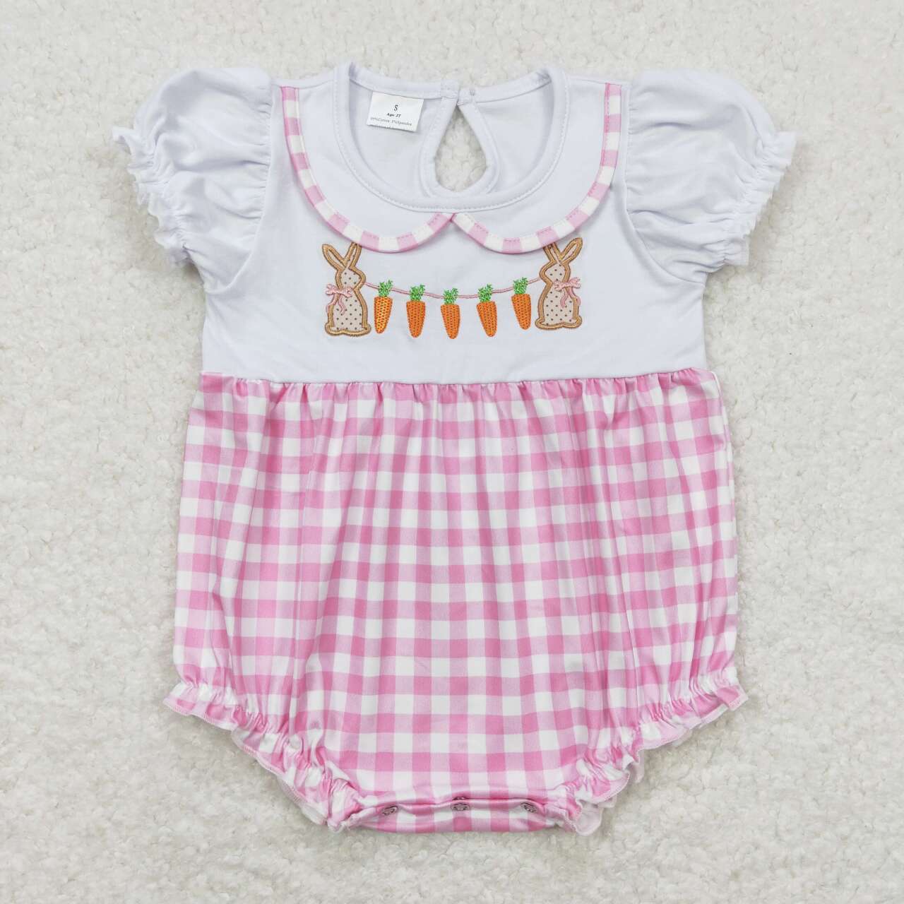 SR0722 Easter rabbit carrot pink checkered girls romper