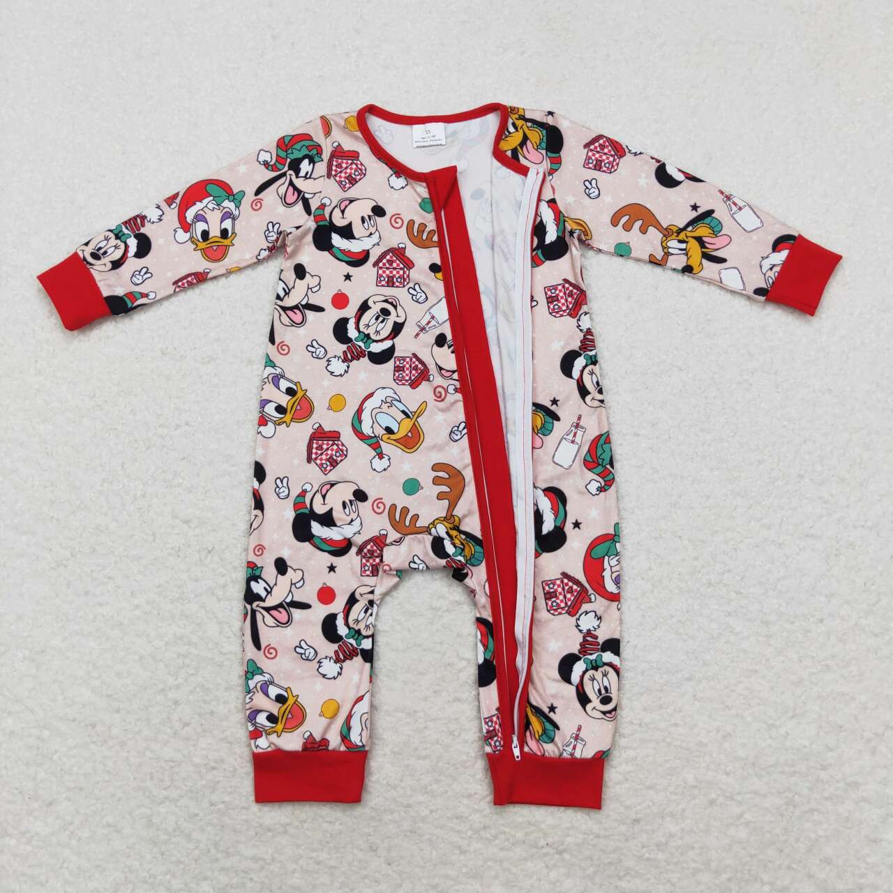 LR1335 Christmas cartoon M red long sleeve boys zipper romper