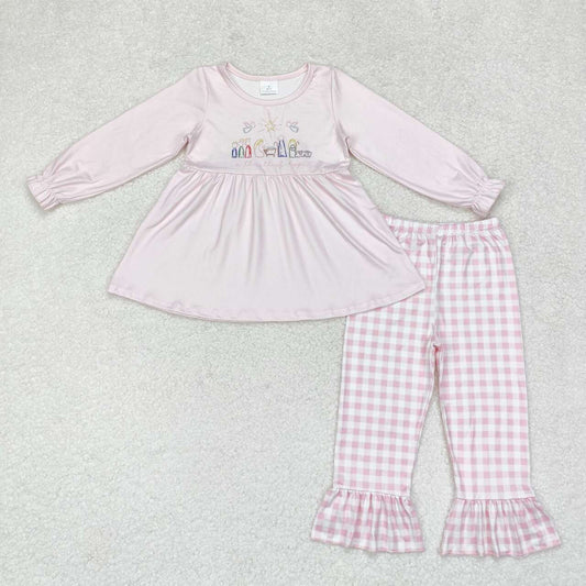 GLP1225 The Nativity Story long sleeve pink checkered pants girls set