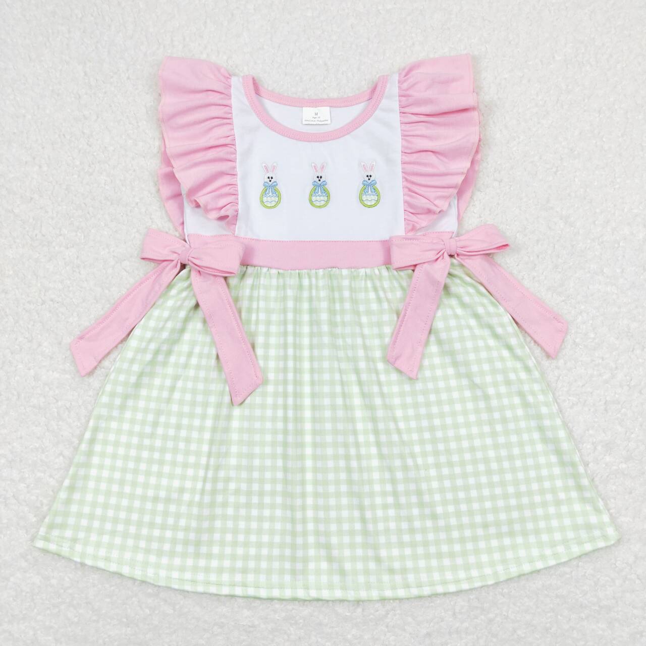 preorder GSD0601 Easter rabbit green checkered pink flutter sleeve girls dress