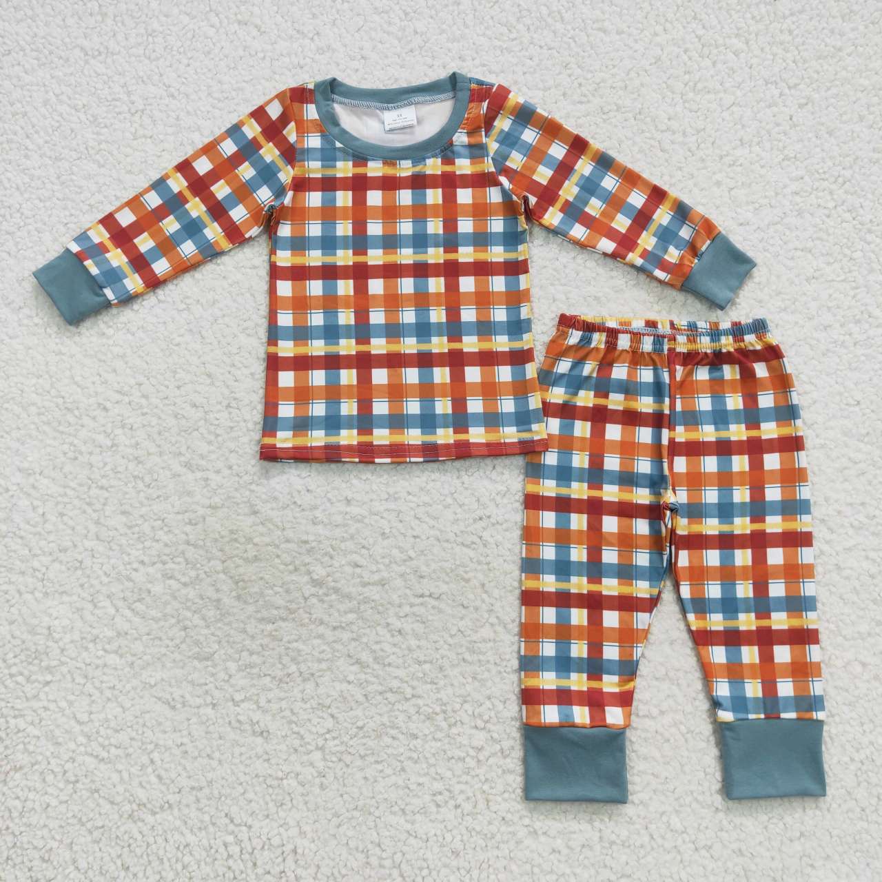 BLP0308 Blue & blue & orange striped long sleeve pants boys pajamas