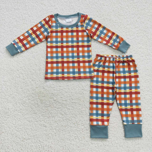 BLP0308 Blue & blue & orange striped long sleeve pants boys pajamas