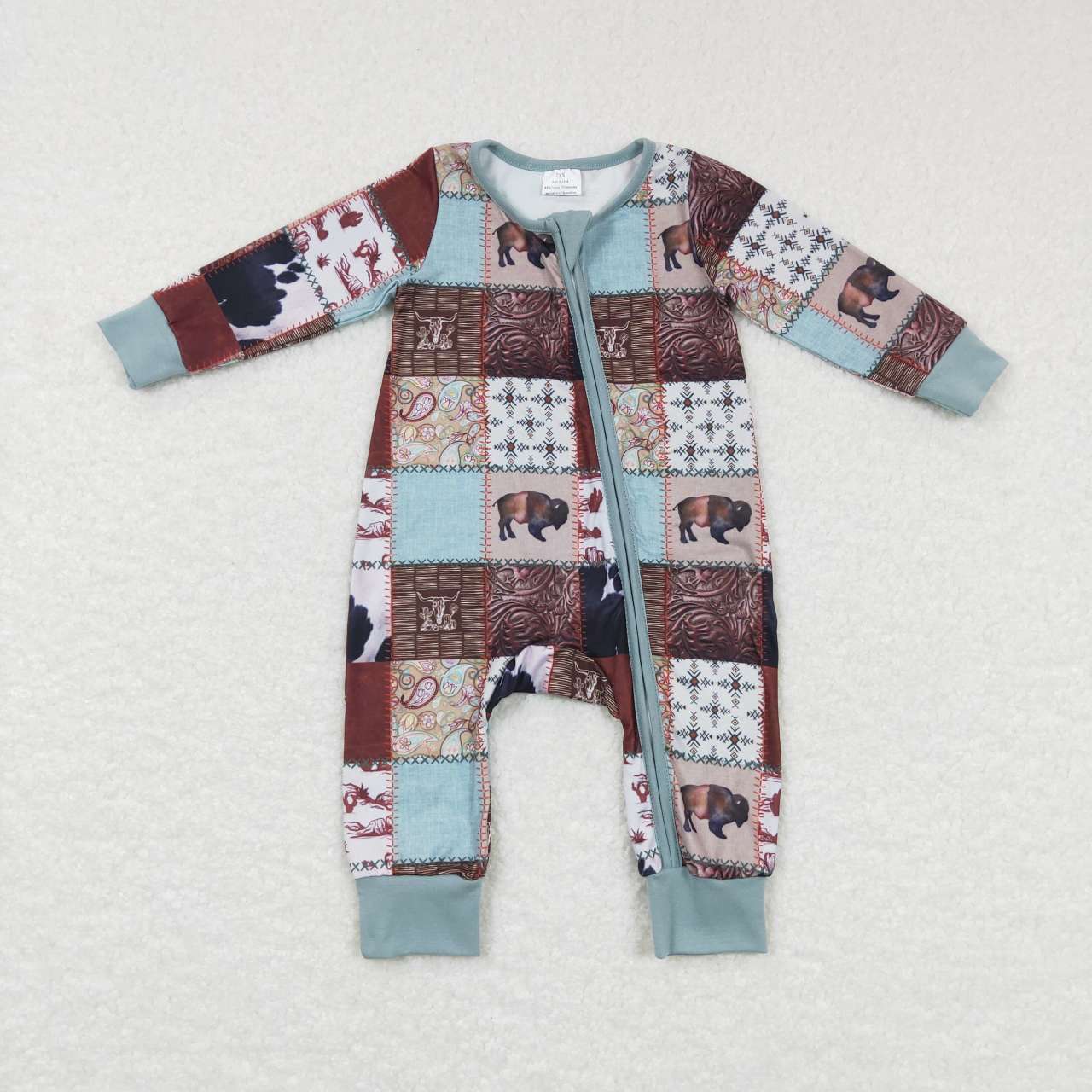 LR0734 Western cow brown long sleeve kids romper