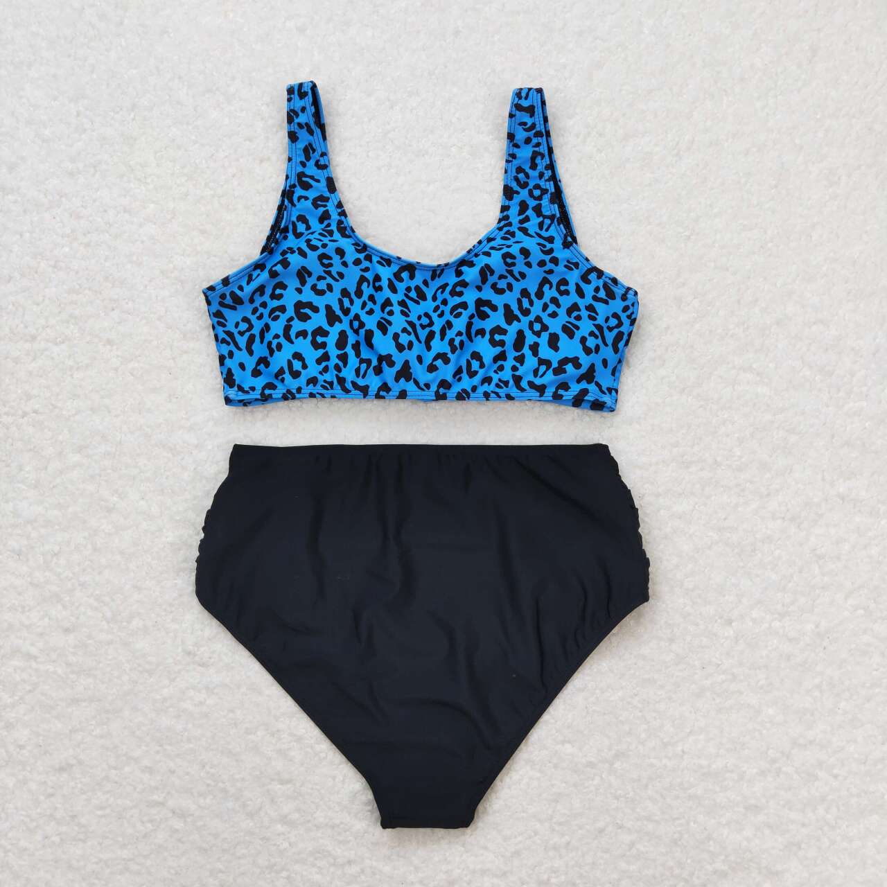 S0290 blue leopard black adult swimsuits