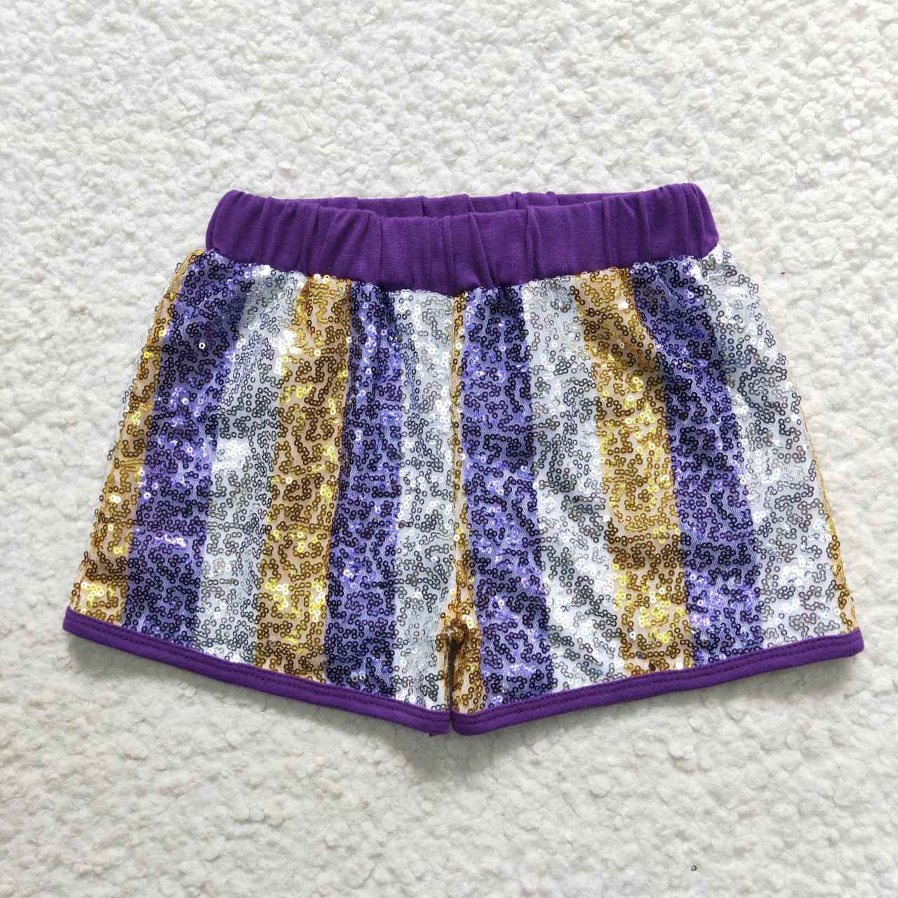SS0115 Purple & golden & white sequin girls shorts
