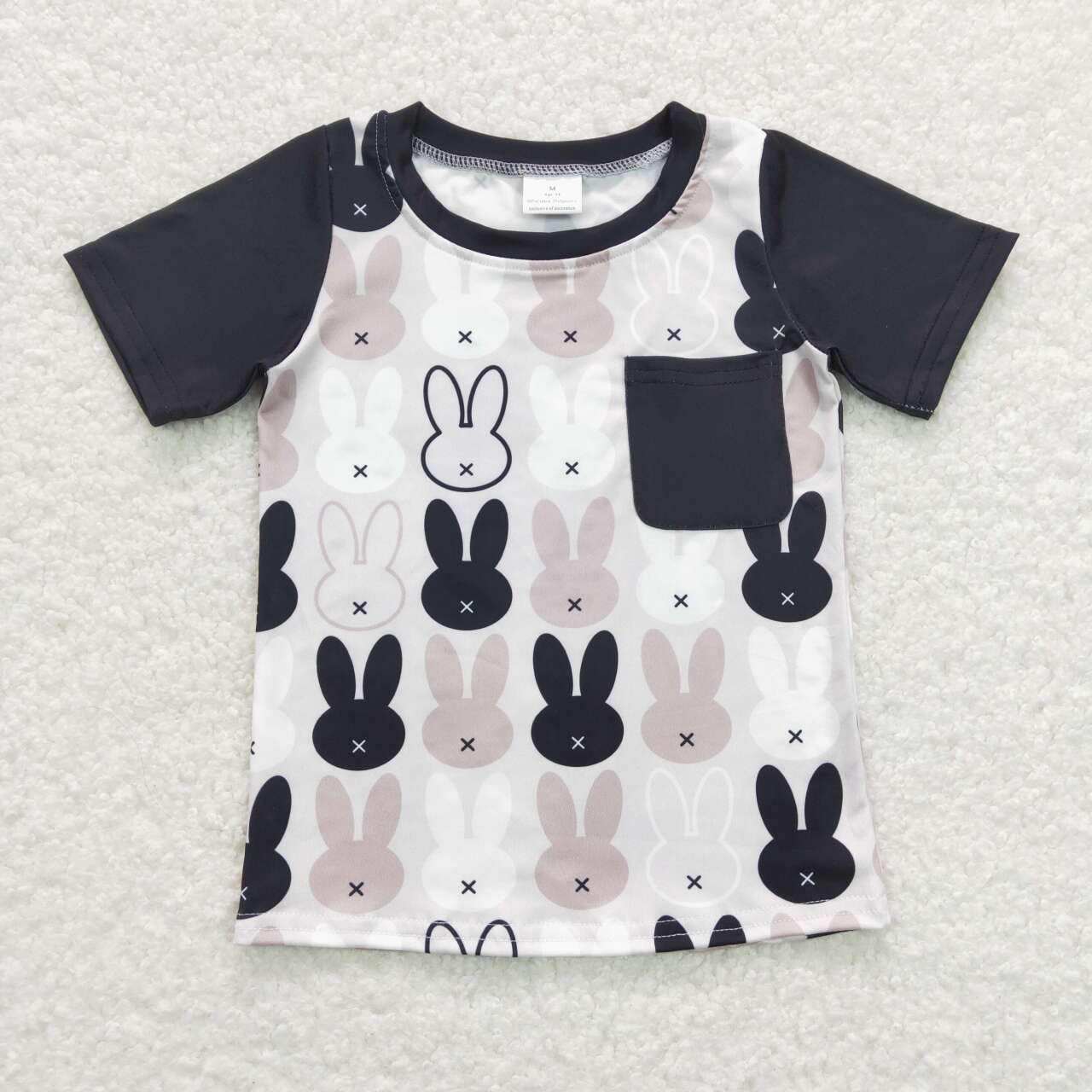 BT0589 Easter Black Rabbit Pocket Short Sleeve Boys Top