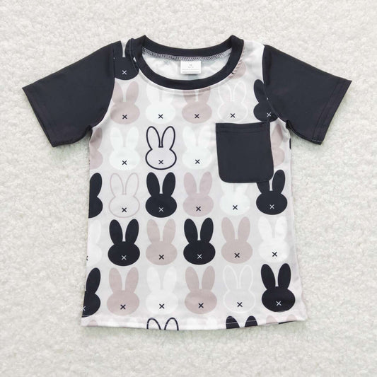 BT0589 Easter Black Rabbit Pocket Short Sleeve Boys Top