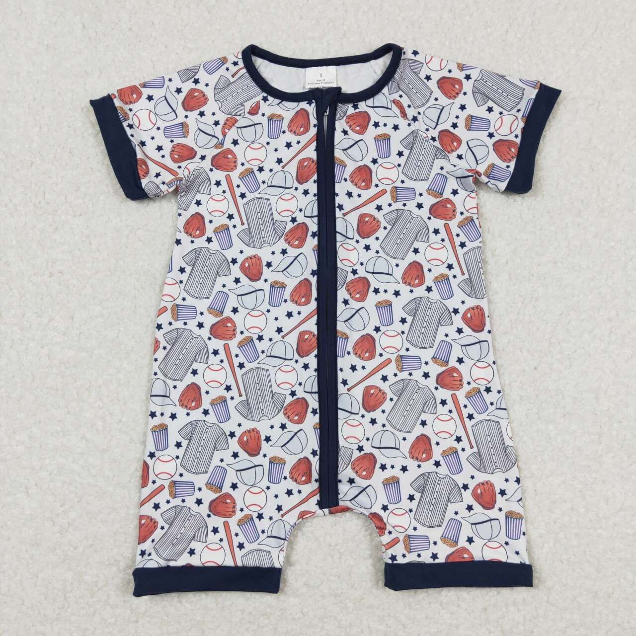 SR0581 Play baseball short sleeve zipper boys romper