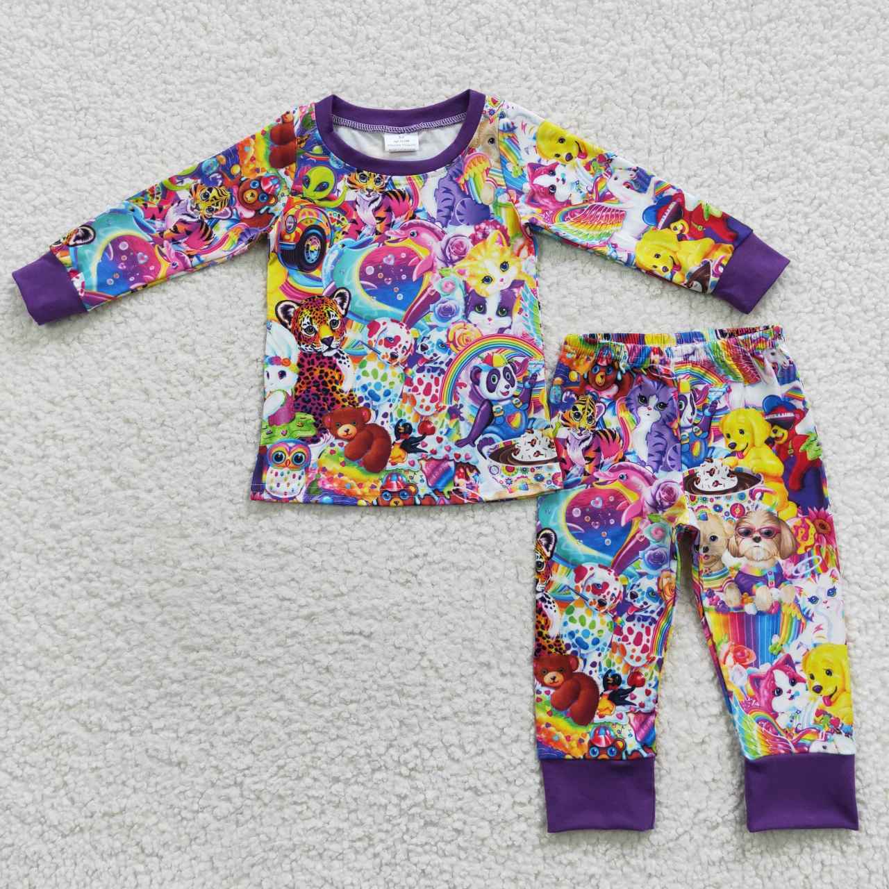 BLP0182 Colorful Cartoon Animals Purple Kids Pajamas