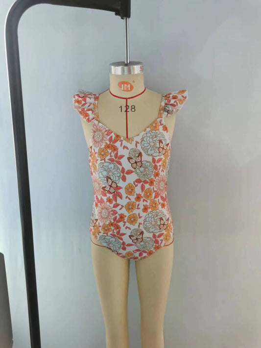 preorder S0177 Orange flower Girls Bathing Suits Swimsuits