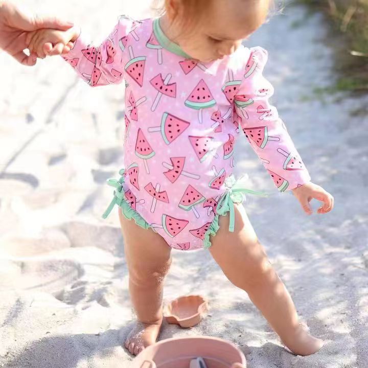 preorder S0185 Watermelon pink long sleeve Girls Bathing Suits Swimsuits