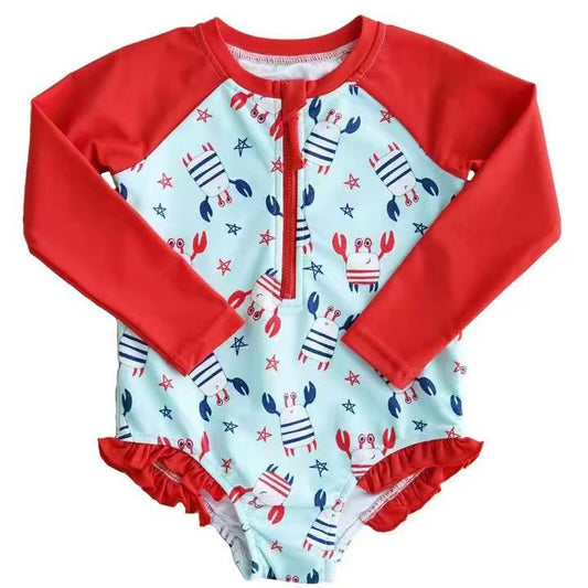 preorder S0186 Crap red blue long sleeve Girls Bathing Suits Swimsuits