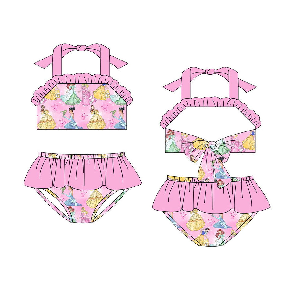 preorder S0212 Cartoon Princess Pink Girls Bathing Suits Swimsuit Set