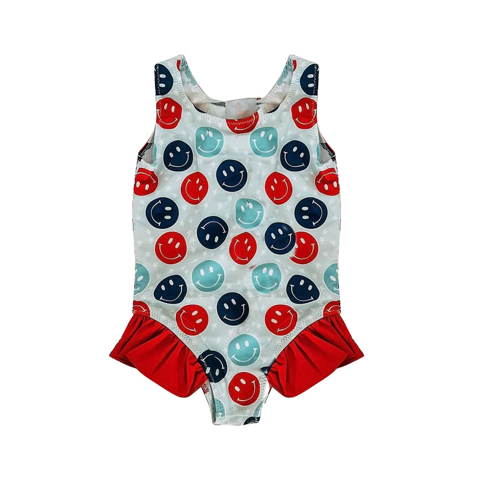 preorder S0215 Colorful Smile Red Sleeveless Girls Bathing Suits Swimsuit